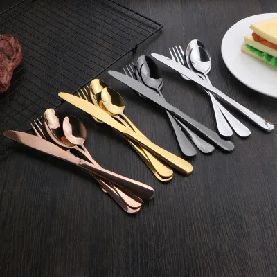 
Color Sample Flatware Laser Stainless Steel Spoon Golden Modern Silverware Gold Cutlery Set With box For Wedding 