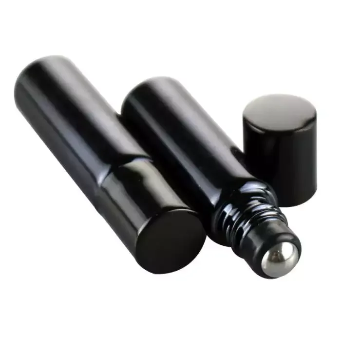perfume roller bottle container black  sliver UV glass roll on bottle empty gold glass spiral cap essential oil bottle 10ml