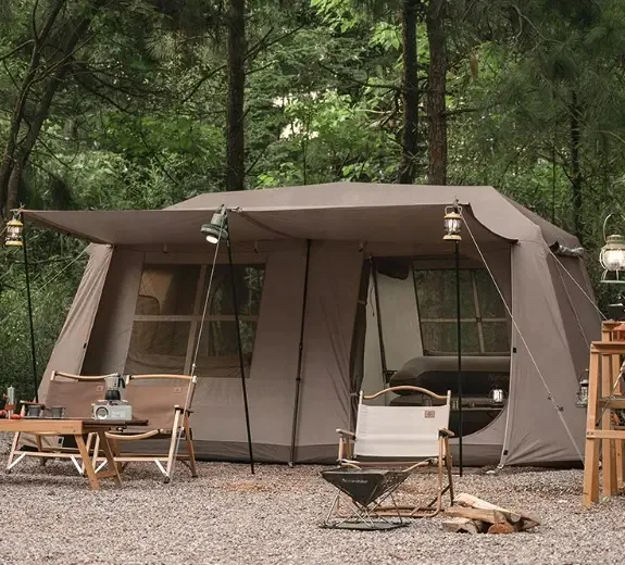 outdoor camping village 13 two bedroom family tent automatic tent with atmosphere light strip