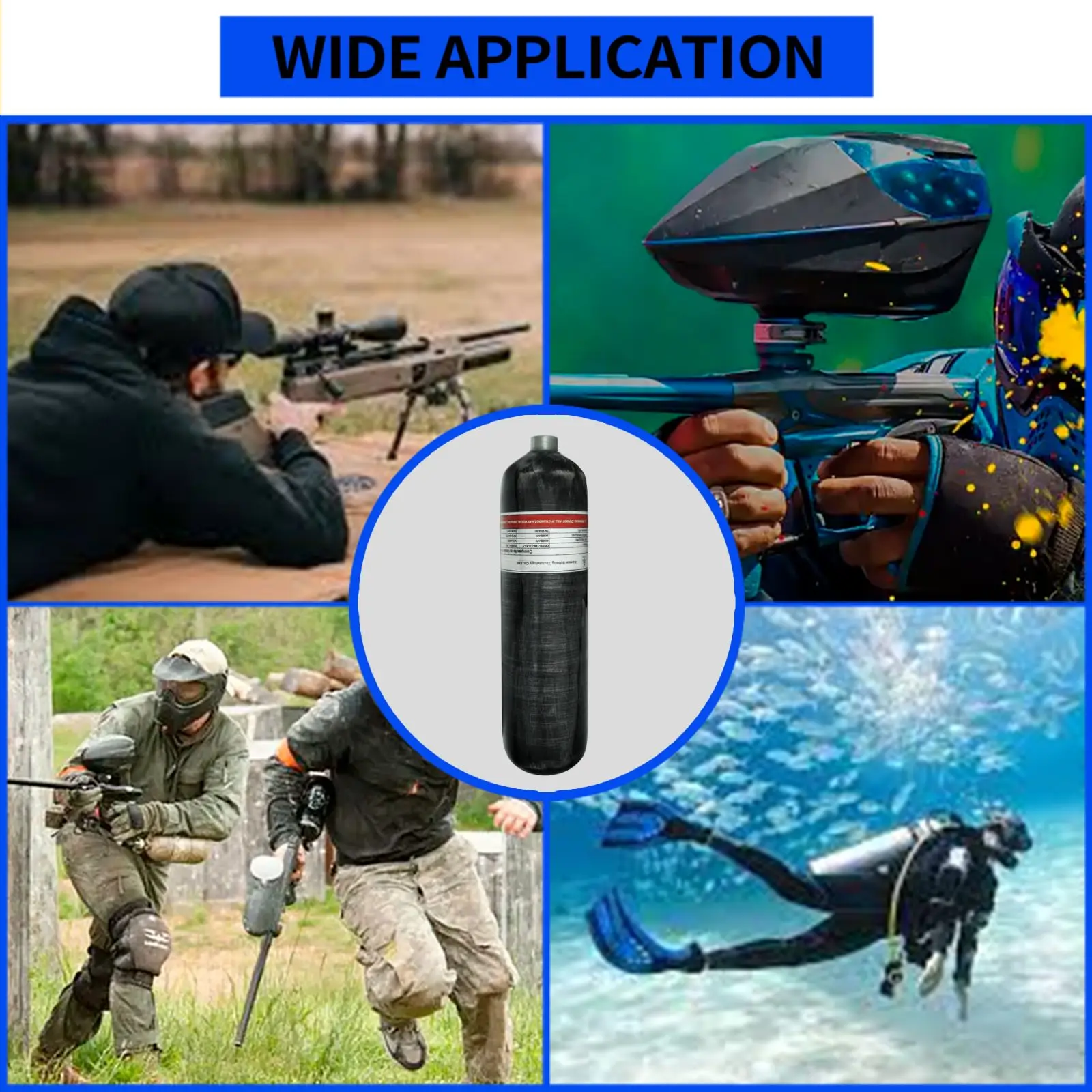 GP Professional Technology High Pressure 3L 4500psi 300bar 30mpa Paintball Game Scuba Diving Carbon Fiber Gas Cylinder Air Tanks
