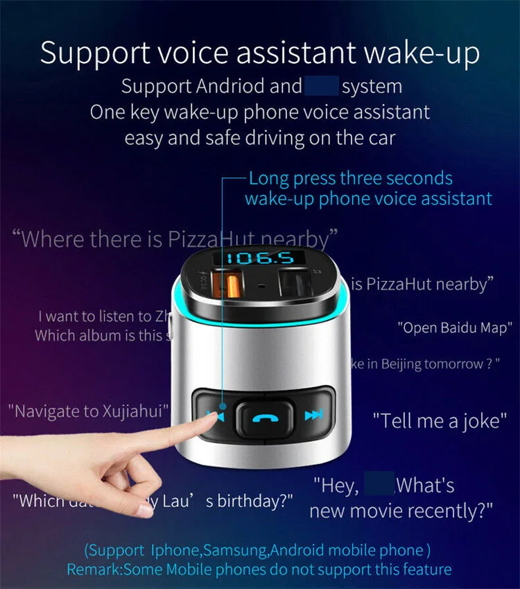 Wireless -Compatible USB Car Charger Fm Transmitter Hands-Free Calling Dual USB Port  QC3.0 Fast Charging