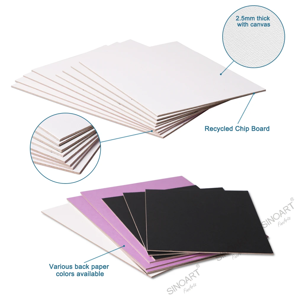 SINOART OEM Size Art Mat Boards Cut Edge Canvas Panel set For Framing With Acrylics And Oils