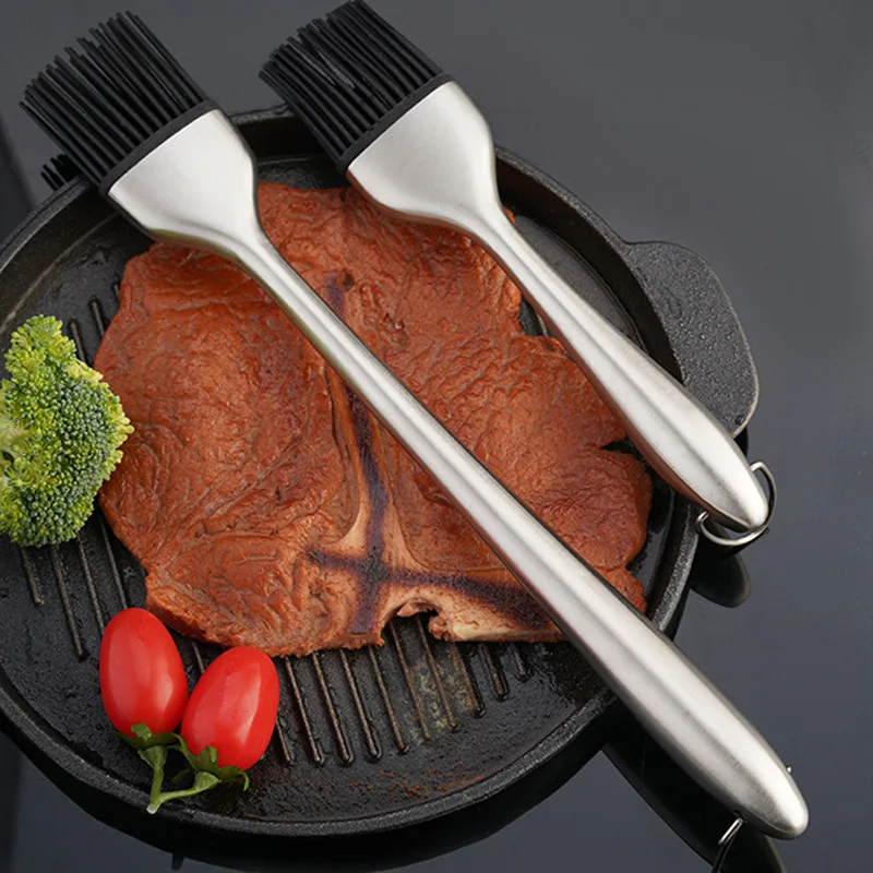 Kitchen utensils Silicone brush Stainless steel long handle barbecue brush food grade pastry tools with Hollow handle