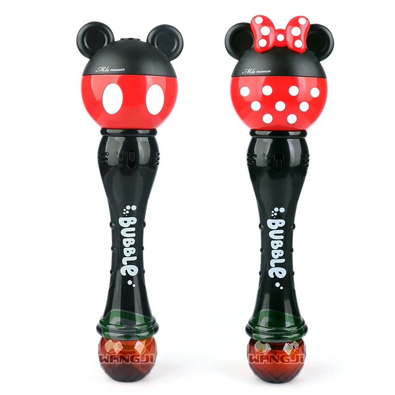 Cute Mouse Magic Wand Bubble Electric Bubble Maker Machine With Light And Music Handheld Bubble Wands Set  For Kids