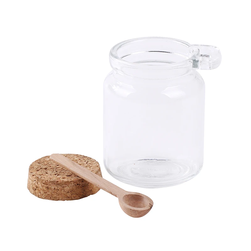 high quality 250ml transparent empty glass honey jar with wooden dipper