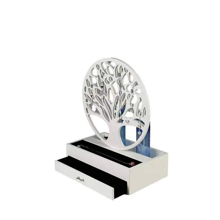 DS White Organizer Earrings Storage Stand Display Wooden Carving Jewelry Box