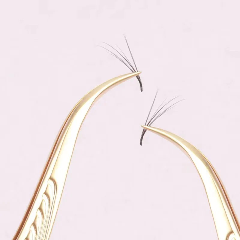 Wholesale Gold Fiber Tip volume Lashes Tweezers for False Eyelash Extension individual custom logo 90 degrees fiber grip tweeze