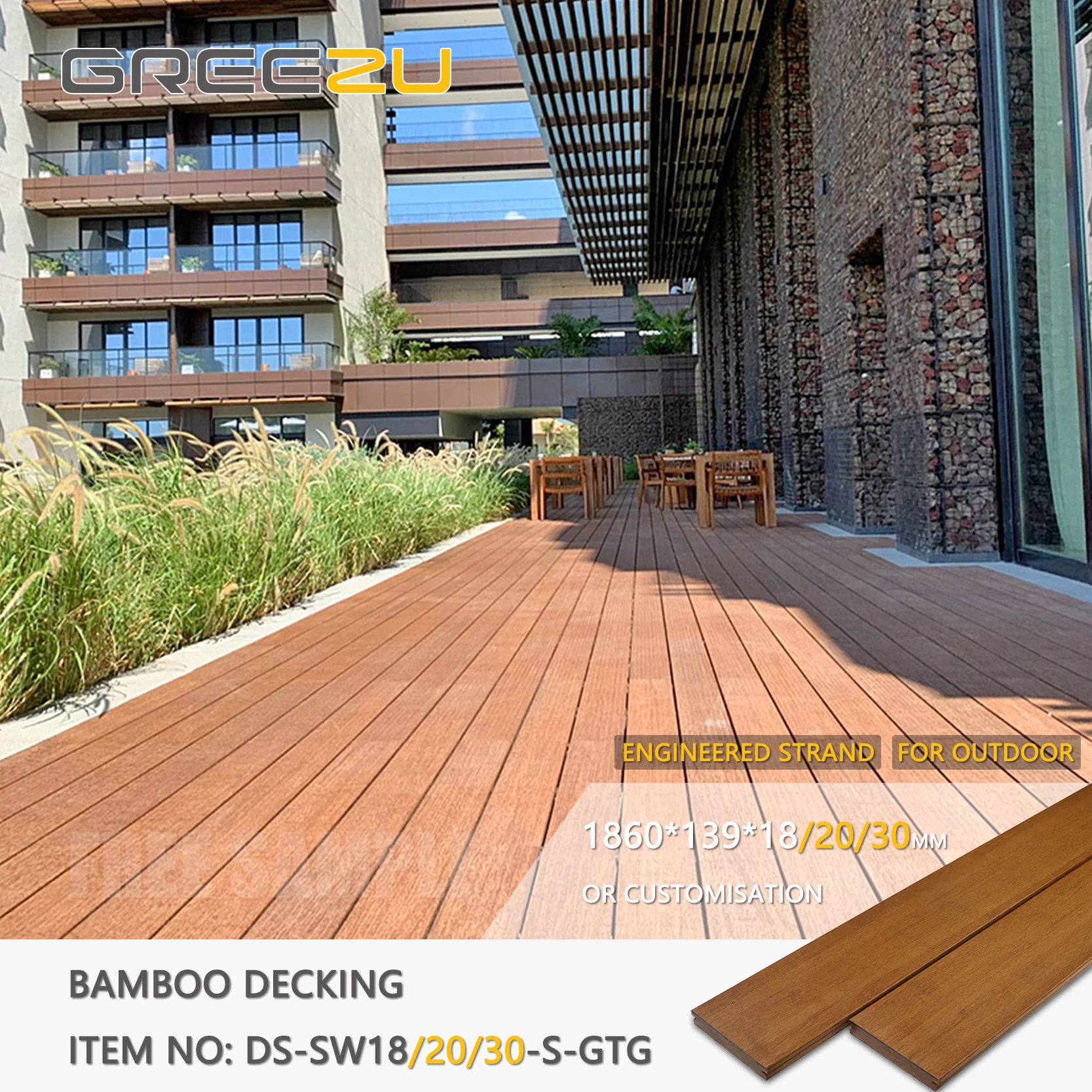 Modern Terrace Board Bamboo Deck Bamboo Wood External Patio Flooring Woven Strand Outdoor Bamboo Flooring with Stripes