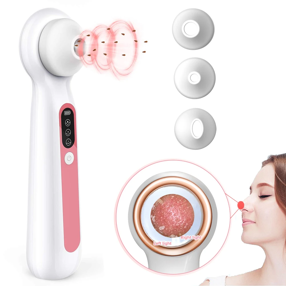 Visible Silicone Blackhead Remover Vacuum Facial Pore Cleaner with Magnifier LED Light for Acne Pimple Removal