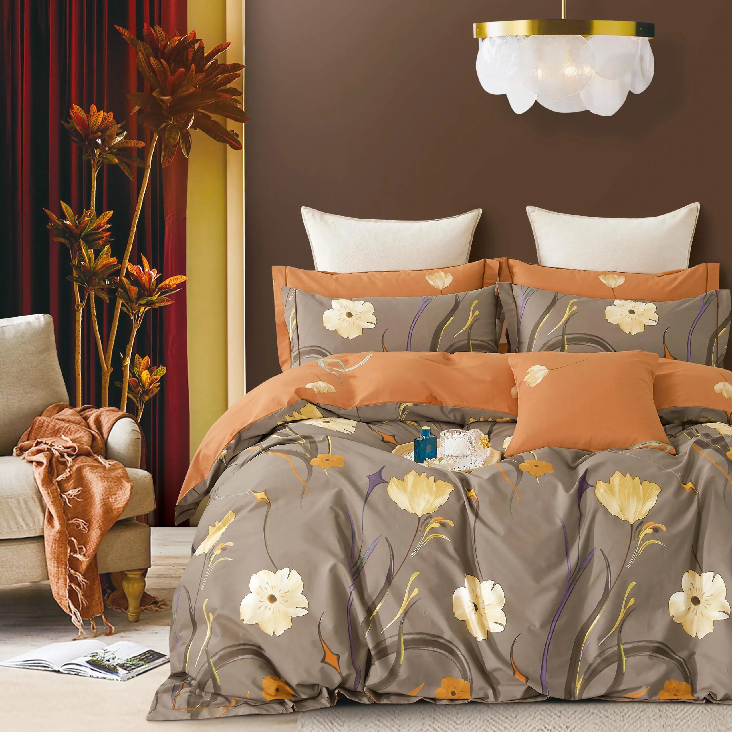 Wholesale print egyptian  cotton fabric in roll for bed sheets