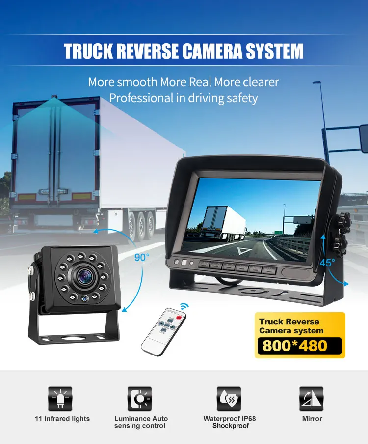 
High quality Truck Backup Wired Camera 4pin connector cables and Rear View Truck & Bus 7 inch Quad Monitor 