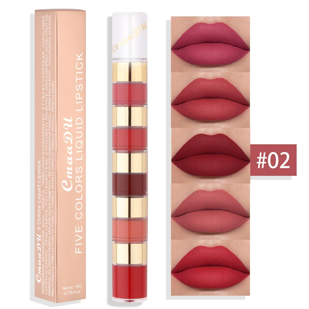 CmaaDu 5 In 1 Lip Gloss Kit Makeup Matte Lips Cosmetic Long Lasting Waterproof Velvet Liquid Lipstick Waterproof Sexy Lip Tint