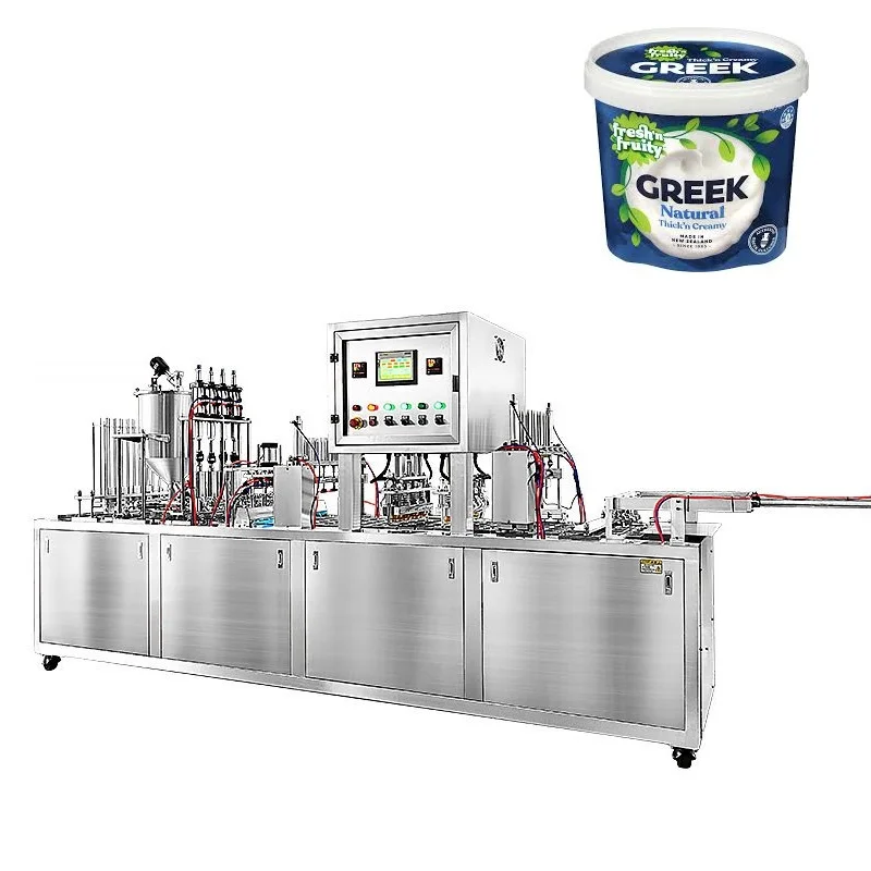 Automatic 80ml 200ml 330ml 500ml Linear Yogurt Communion Jelly Water Cup Filling And Sealing Packaging Machine