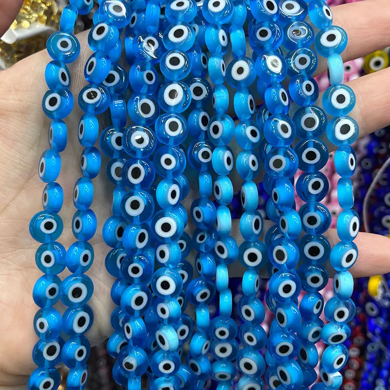 Hotselling Super quality 4/6/8/10/12 evil eyes glass beads for DIY jewelry making wholesale Flat round loose beads