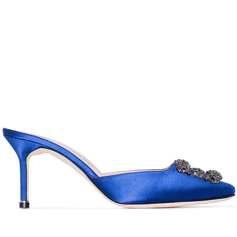 
Pointed Toe Stilettos Mules Heels Sexy Blue Slippers With Diamonds 
