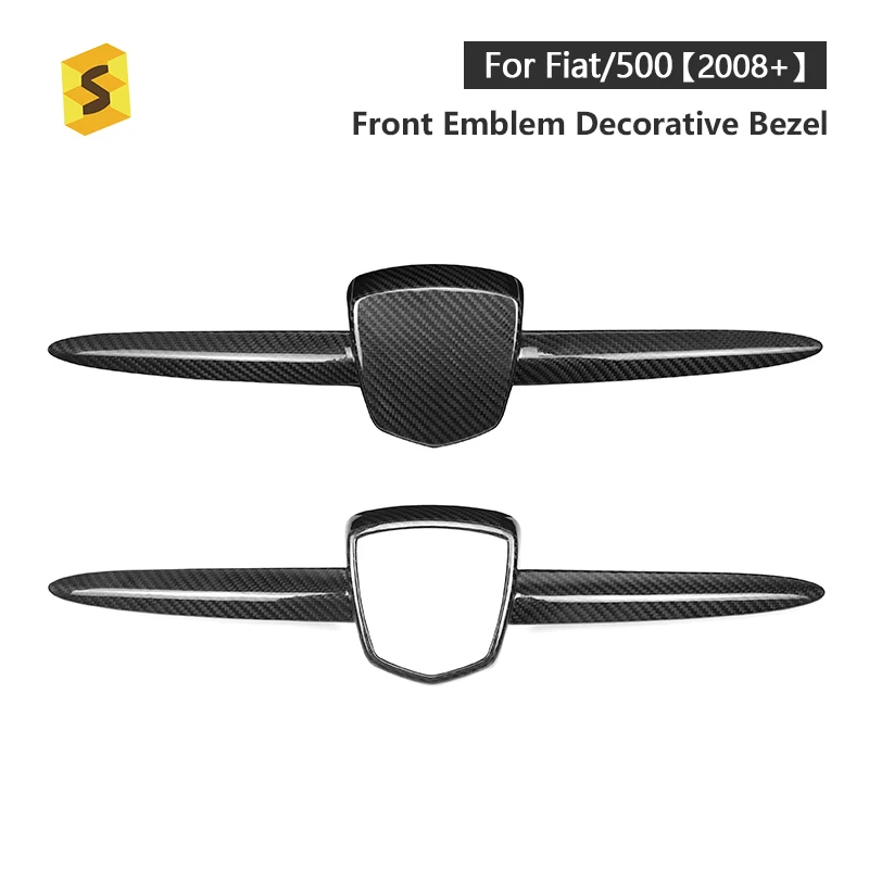 Shasha Carbon Fiber accessories Fashion Front Emblem Decorative Bezel Carbon Fiber Car Accessories For Fiat 500 2008 Years Up