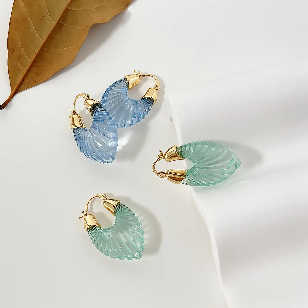 Luxury Women Fine Jewelry 5 Colors Resin Acrylic U Shape Chunky Square C Hoop 18K Gold Plated Earrings