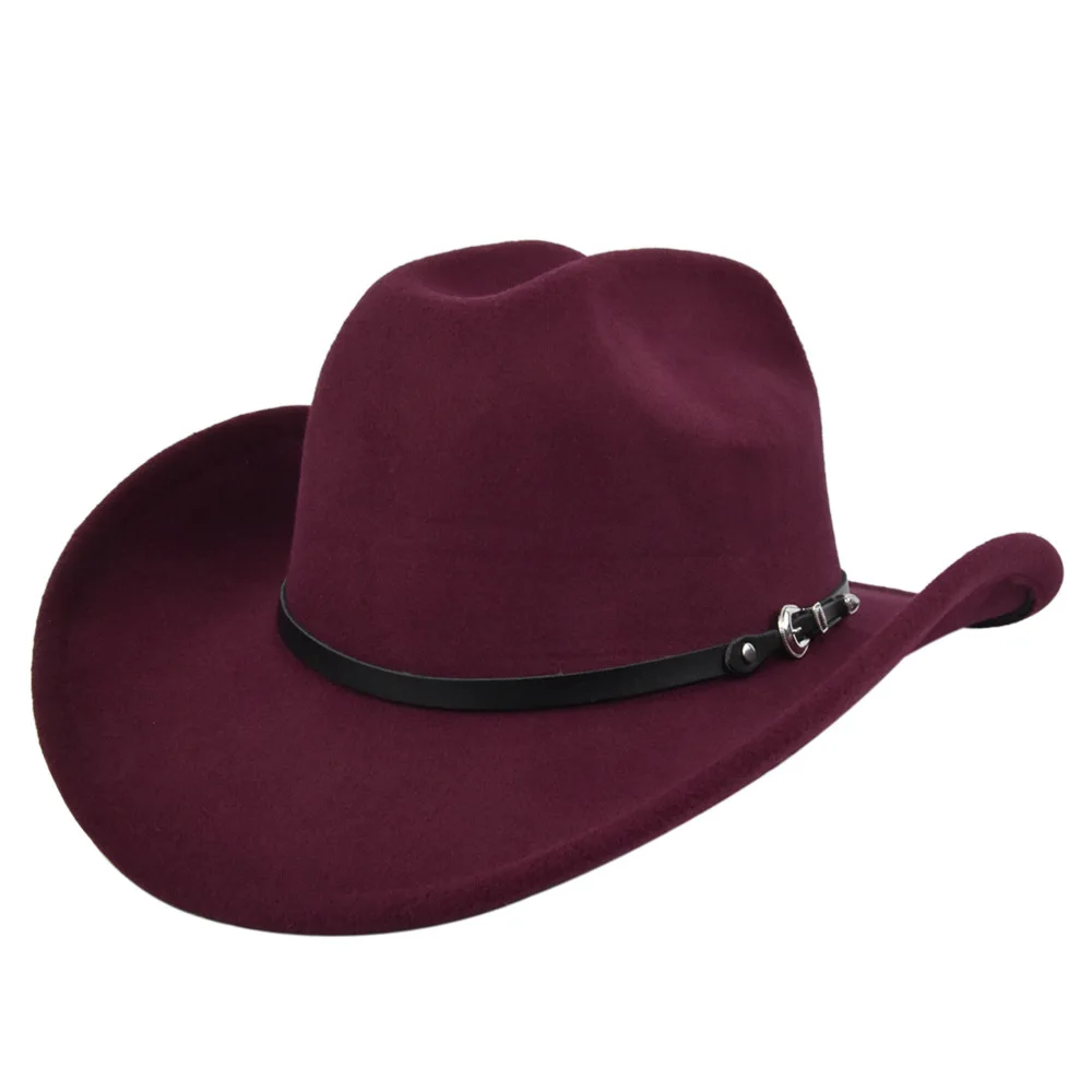 fashion classic women female red felt cowgirl hats western cattlemen cowboy hat with leather band