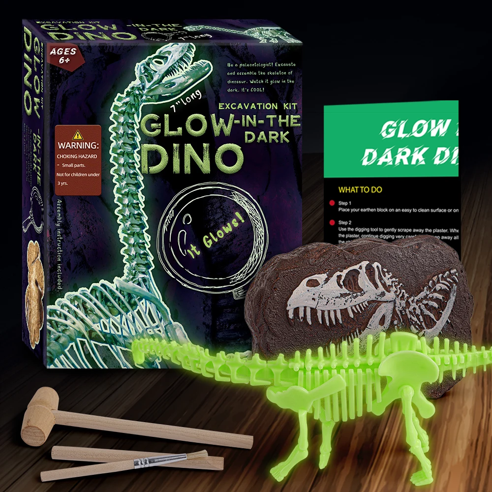 6+ free sample educational kid dino toys improve hand on ability dig dino skeleton glow in the dark diplodocus excavation kit