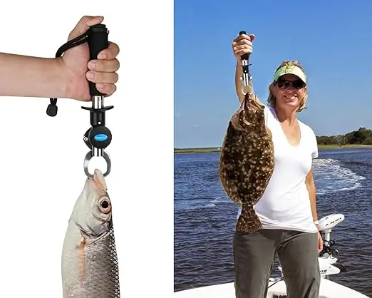 Fish Grip Holder with Scale Stainless Steel Fishing Gripper Fish Lip Grabber Saltwater Fishing Controller