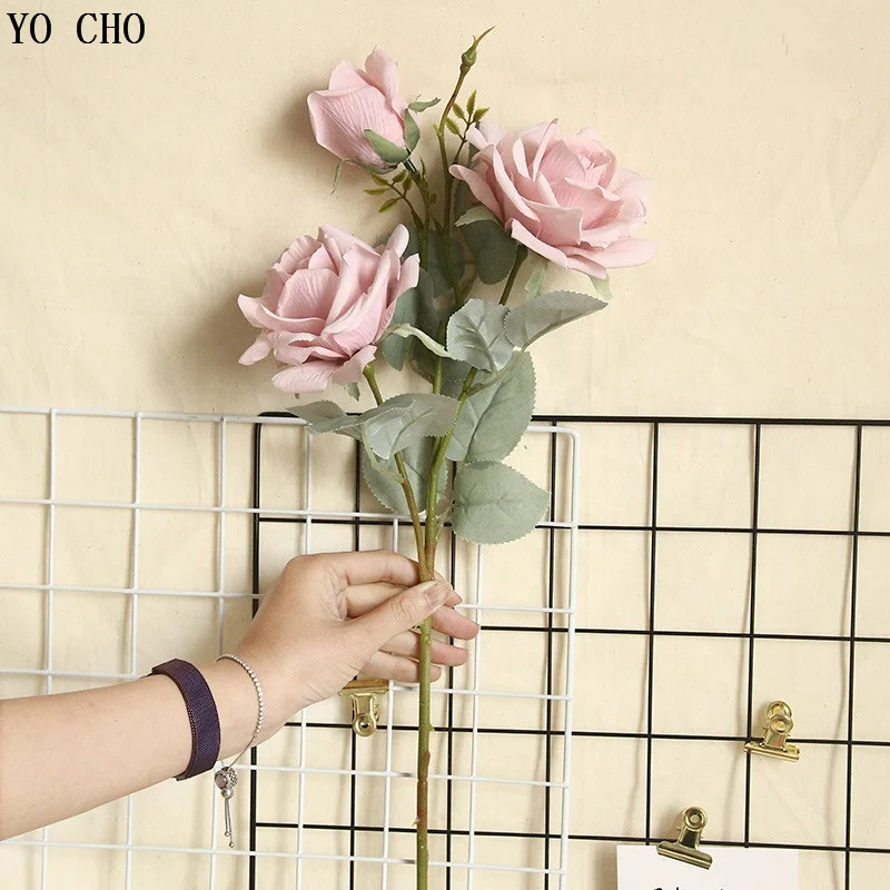 
3 Heads Silk Jasmine Long Steam Artificial Rose Home Wall Decor Flower Artificial Flannel Rose Bouquet Wedding Decoration 
