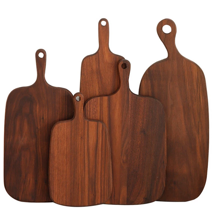 custom high quality natural walnut cutting board round rectangular black walnut chopping board with handle