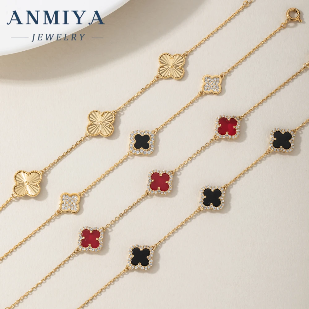 Manufacturer 5A CZ S925 Silver Jewelry Set Chain Bracelet Femme Four Leaf Clover Bracelets Women Man