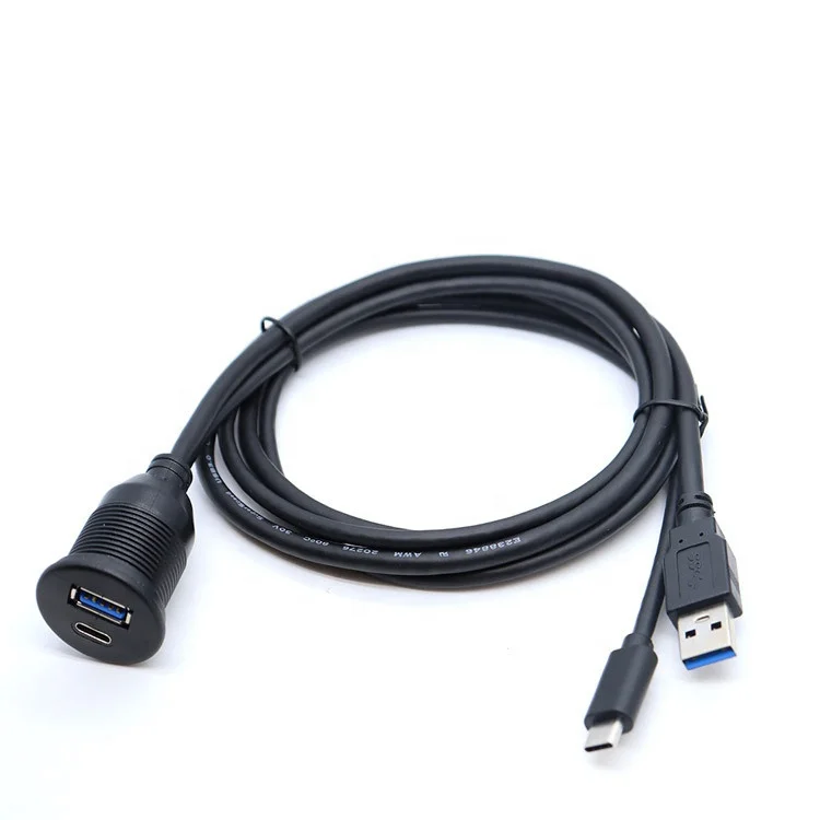 Flush Mount Dual USB Dock Adapter Dashboard Car Panel Dual USB 3.0 Port Male to Female USB Type C Panel Mount Charger Cables