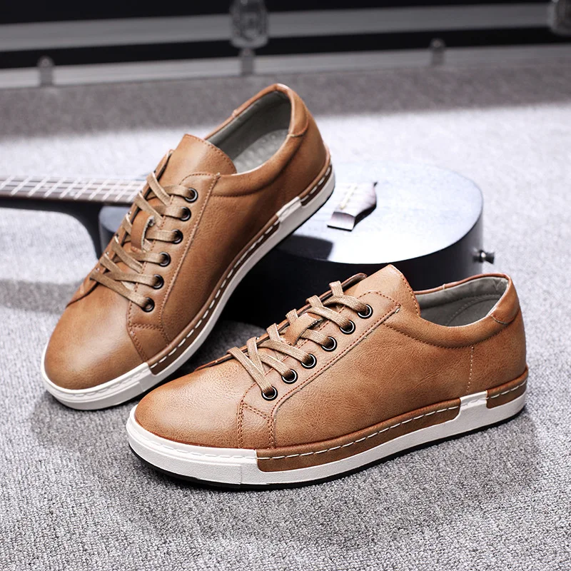 Fashion custom logo trendy PU leather sports casual shoes plus size 48 all match men sneaker