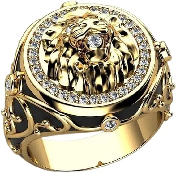 Hiphop 2024 Pictures Lion Gold Men Rings With Stone Designs For Men Tanishq
