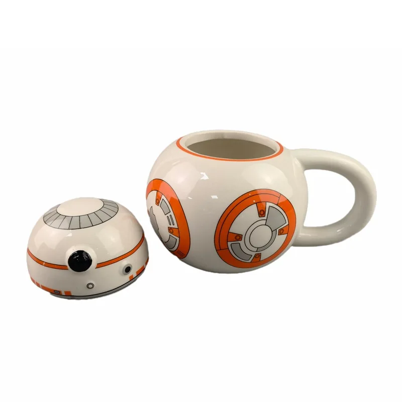 wholesale cartoon kid star 3D wars robot ceramic cup  BB-8 droid mug ceramic coffee mug  with lid
