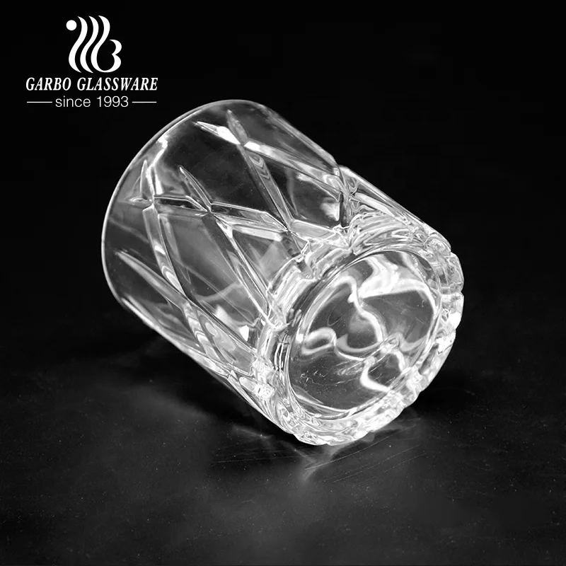 Wholesale Bar Drinkware Old Fashion 11oz Whisky Glass High Quality Engraved Pattern Glass Tumblers for Drinking Cognac