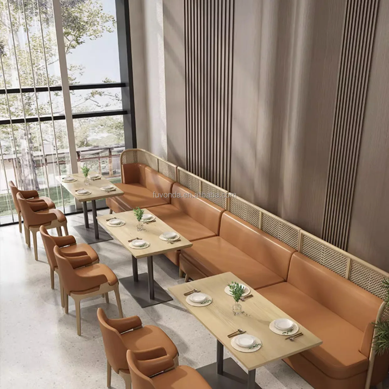 Customization Restaurant Sofa Booth Seating Cafe Commercial Furniture Wooden Chair and Table set for Restaurant