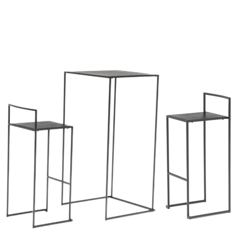 Indoor And Outdoor Stackable Bar Table Set Metal Frame Wooden Top Tall Bar Table And Chairs Sets