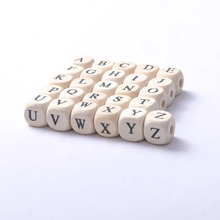 Good quality diy children jewelry accessories lotus wooden alphabet letter cube square wood beads