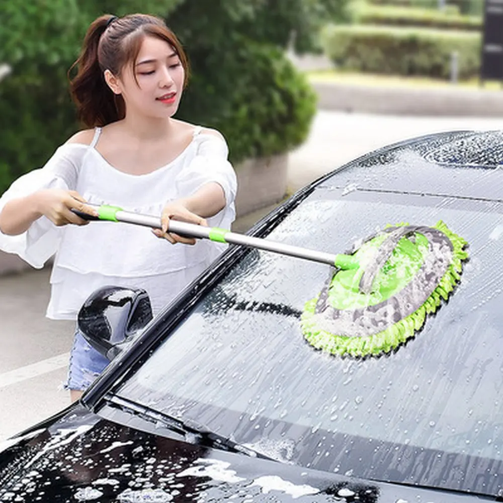 2 in 1 Car Cleaning Brush Car Wash Brush Telescoping Long Handle Cleaning Mop Chenille Broom Auto Accessories
