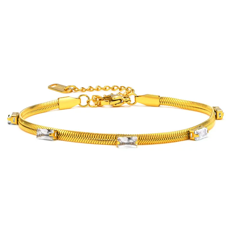 DAICY unique design non tarnish 18k gold stainless steel Emerald zircon herringbone chain fashion jewelry jewelry sets