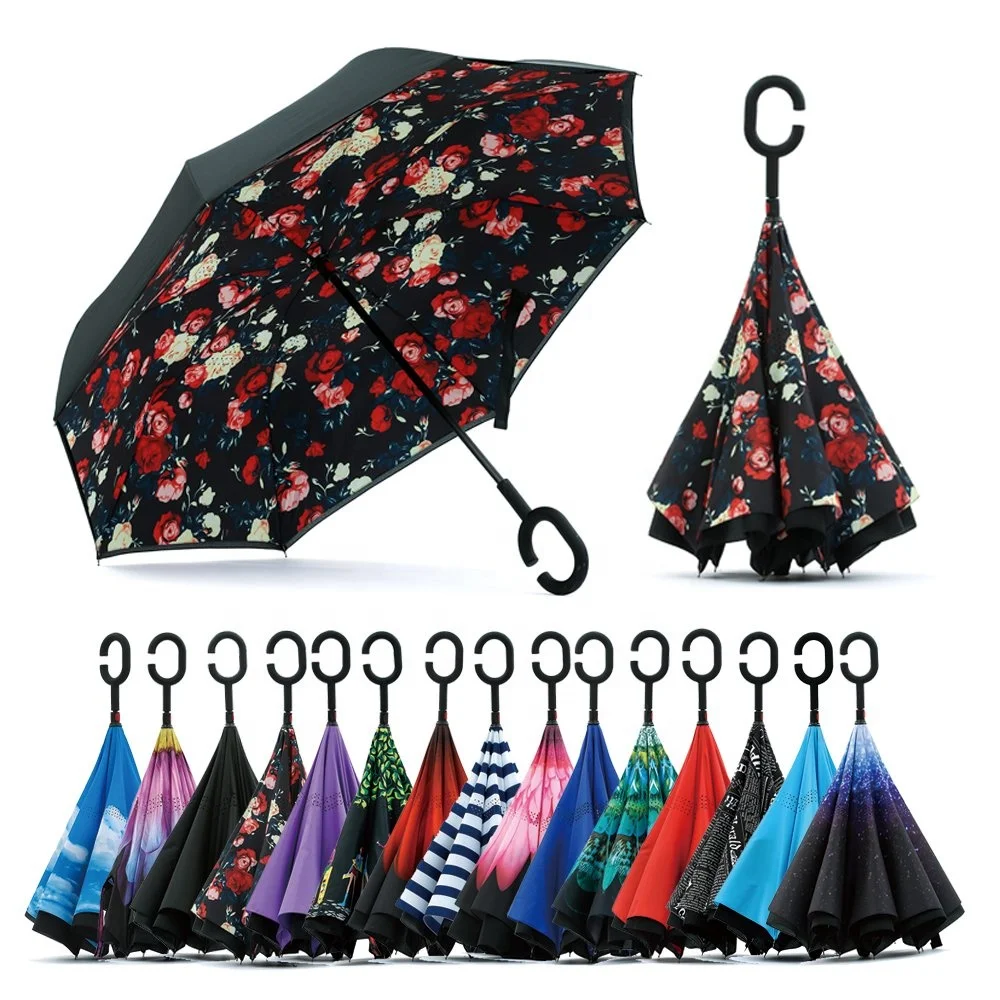 
Double Layer Inverted Umbrella Big Straight Reverse Parasol Windproof UV Protection Umbrella for Car Rain Outdoor Hands Free 