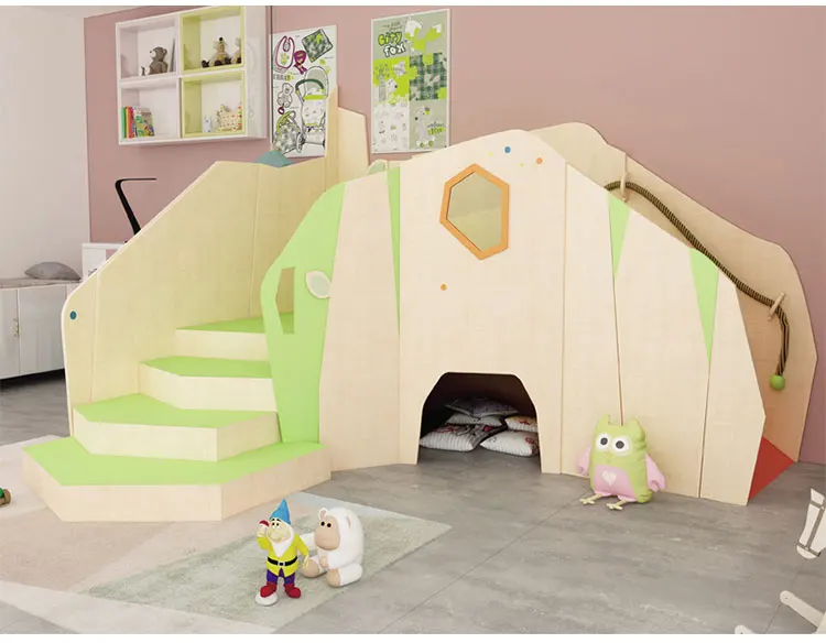 Moetry Singapore Hot Sale Daycare Kids Indoor Play Loft Lucky Clover Wooden Indoor Playground Playhouse