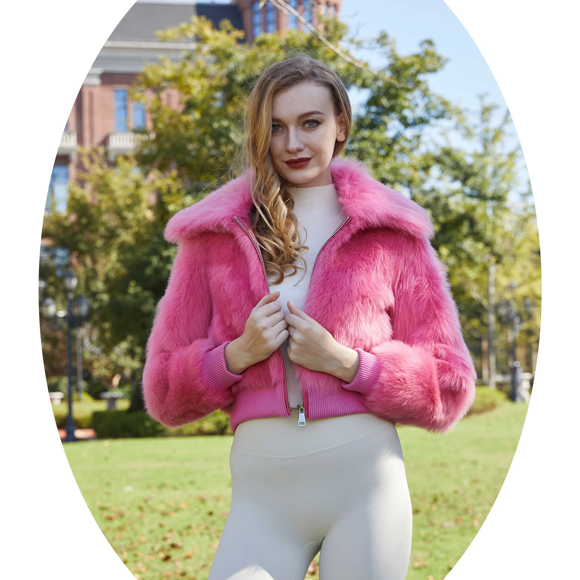 Janefur high quality fashion made in china winter real leather shearling jacket pink short leather sheepskin coat for women