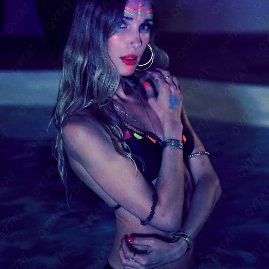 Party Supplies Men Women Body Art Custom Wholesale Luminous Fluorescent Water Transfer Temporary Glow Neon UV Tattoo Sticker