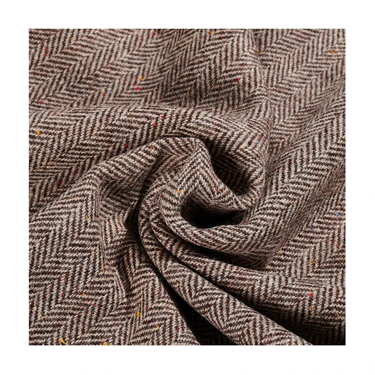 Colored Dots Herringbone Check Vintage 300gsm 100% Single sided Wool Fabric