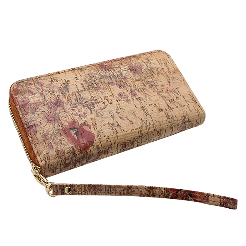 Boshiho  2021 Hot Style  RTS custom beautiful multi flower pattern women gifts long zipper vegan cork wallet