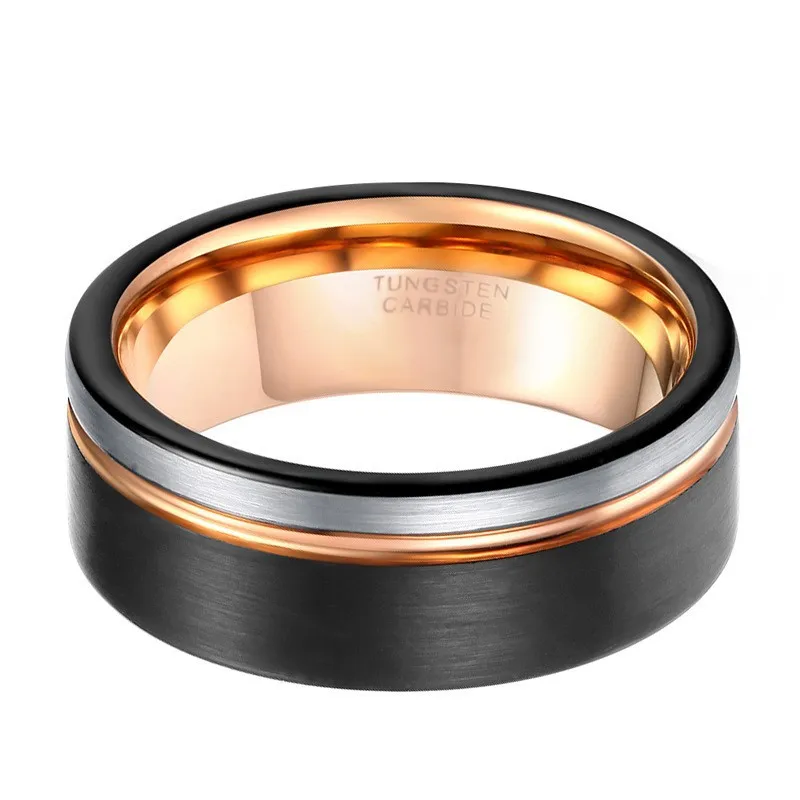 Trendy 6mm/8mm Black Tungsten Steel Carbide Wedding Rings For Men Matte Tricolor Stainless Steel Rings Men Wedding Bands