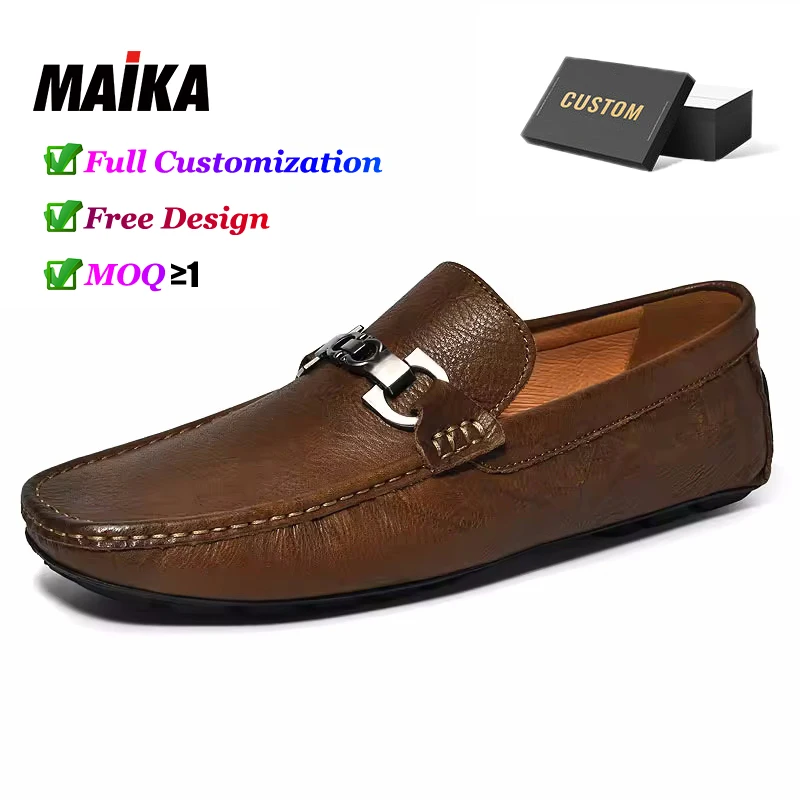 Design Shoes Luxury Flats Moccasins For Men Customized Logo Genuine Leather Lacquer Leather Loafers Slip On Driving Dress Shoes