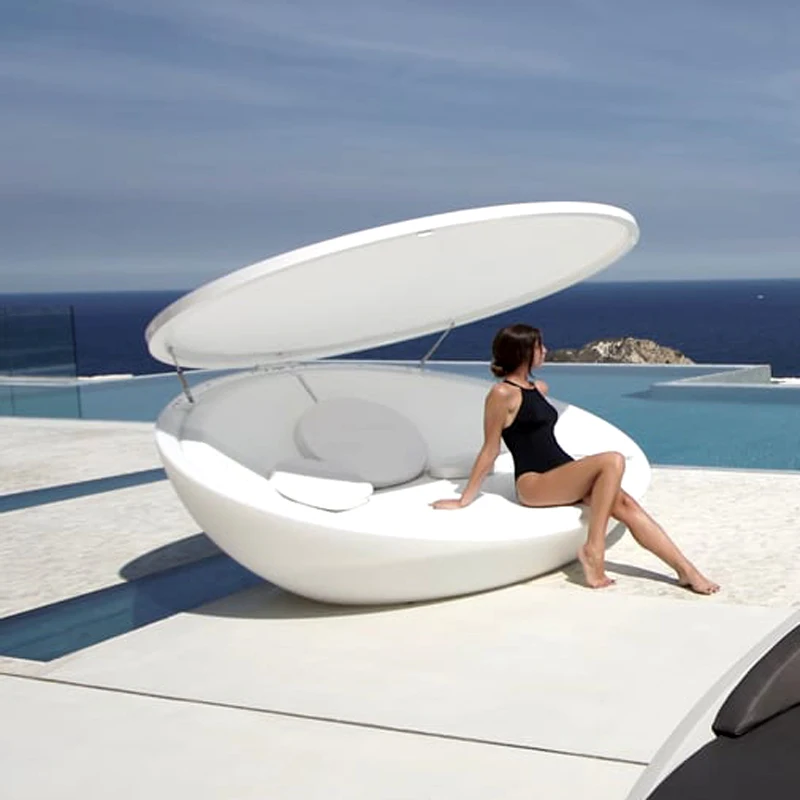 Cabana luxury modern fiberglass outdoor furniture for pool beach garden patio sunbed chaise lounge daybed with canopy
