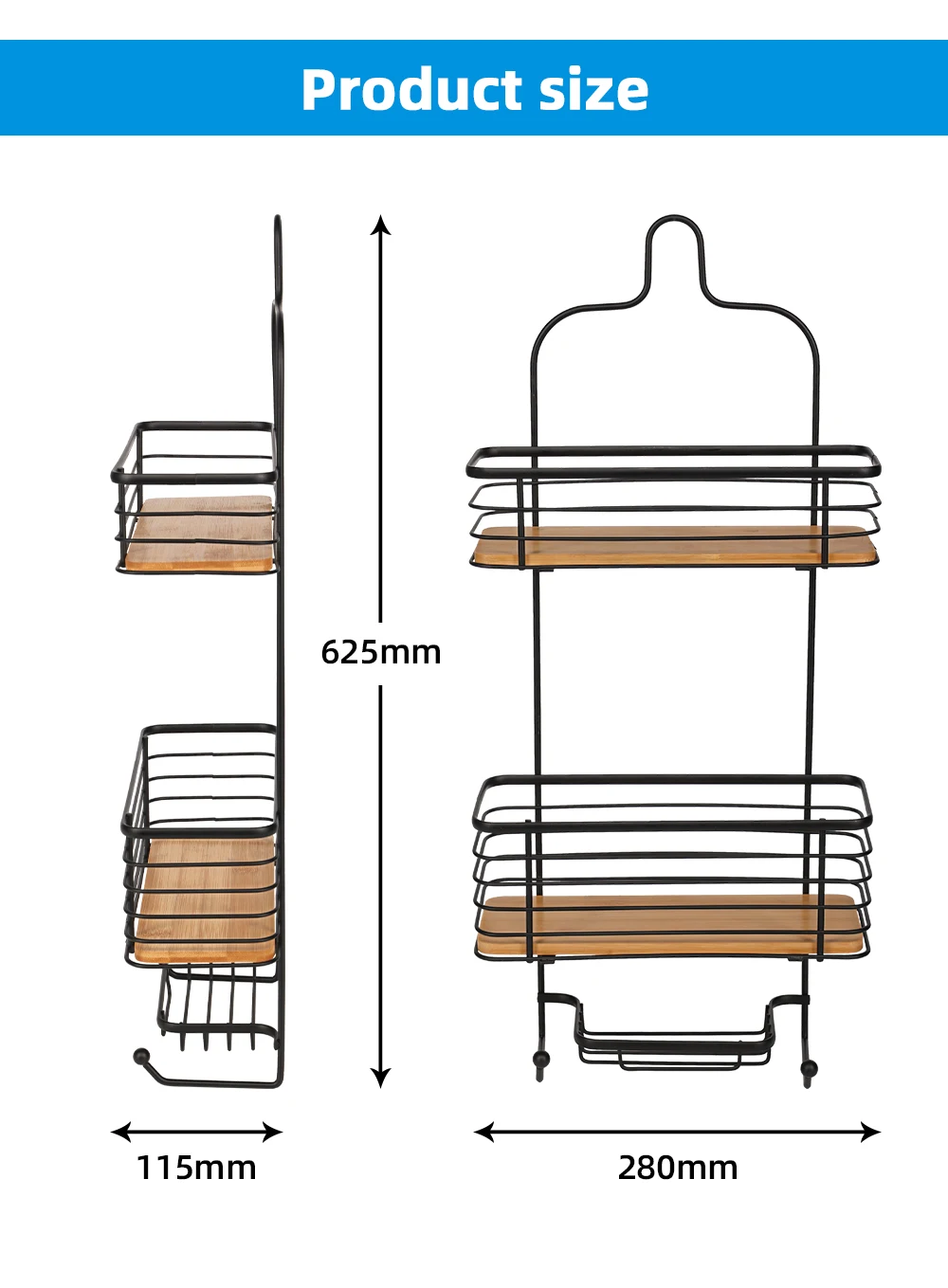 Best Price Rustproof Wire Over Shower Head Hanging Wooden Bathroom Organizer Shelf For Shower