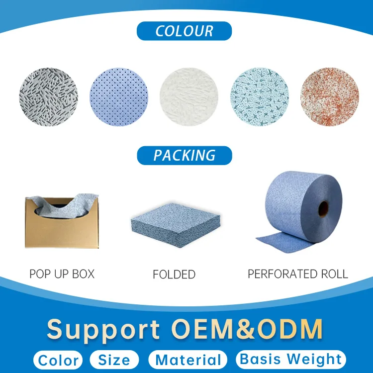 2024 Blue Oil absorbent 1/4 Folded Composite Nonwoven Meltblown Polypropylene Cleaning wipes Cloths