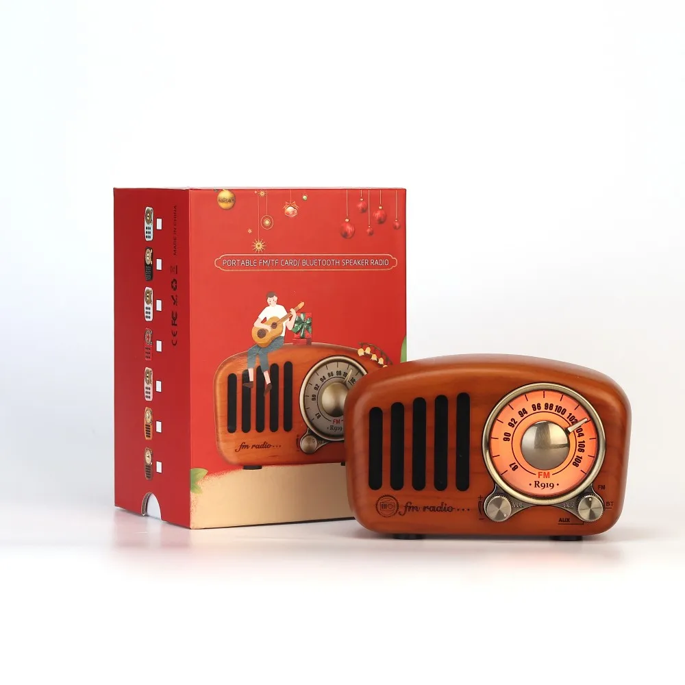 Old Brand Retro Nostalgic Portable Bluetooth Audio Speaker High Quality Wooden Wireless USB Socket Solar Powered FM/AM Radio