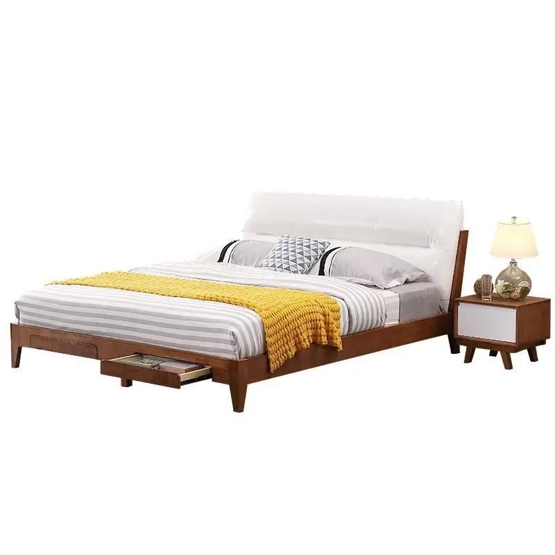 Nordic Wind Full Solid Wood /1.8m Small Household White Oak / High Box Storage Bed Princess Bed Bedroom Furniture BED